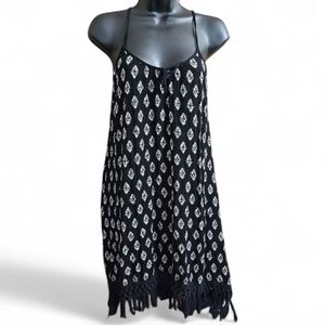 Xhilaration Black/White Boho Mini Fringe Tassle Dress